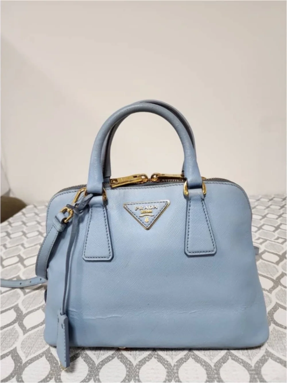 Authentic PRADA Saffiano Lux Small Promenade Tote Bag Blue